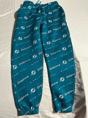 NFL Teal All-Over Miami Dolphins Logo Joggers Sweatpants Boys Size Medium 10/12